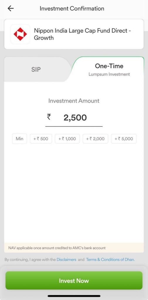 Dhan Mutual Fund Investment Confirmation