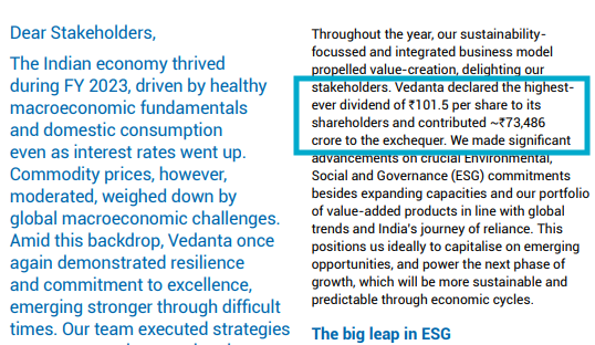 Excerpt from Vedanta Annual Report FY 2023: Message from the CEO